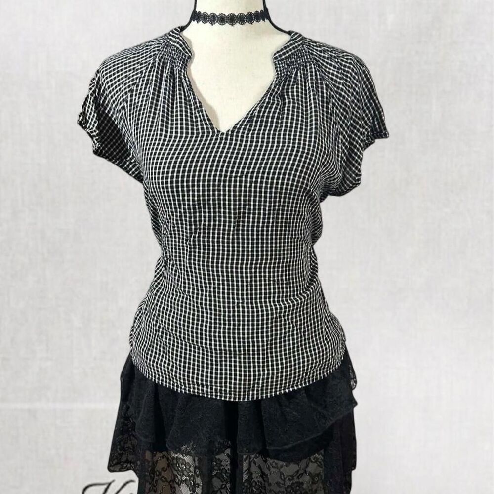 Goth or Grunge Gingham Style V-Neck Blouse